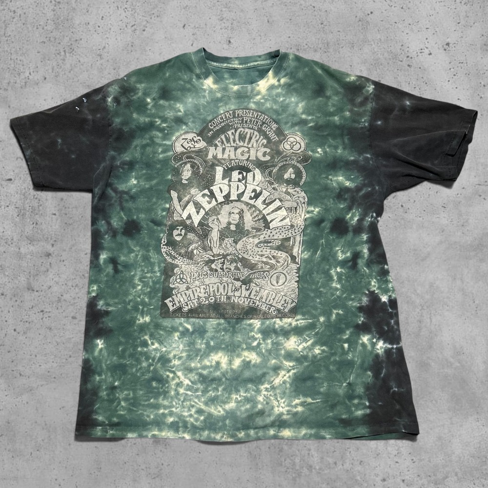 Led Zeppelin Electric Magic Tie Dye Graphic T-Shirt Green Black XL Retro Skater